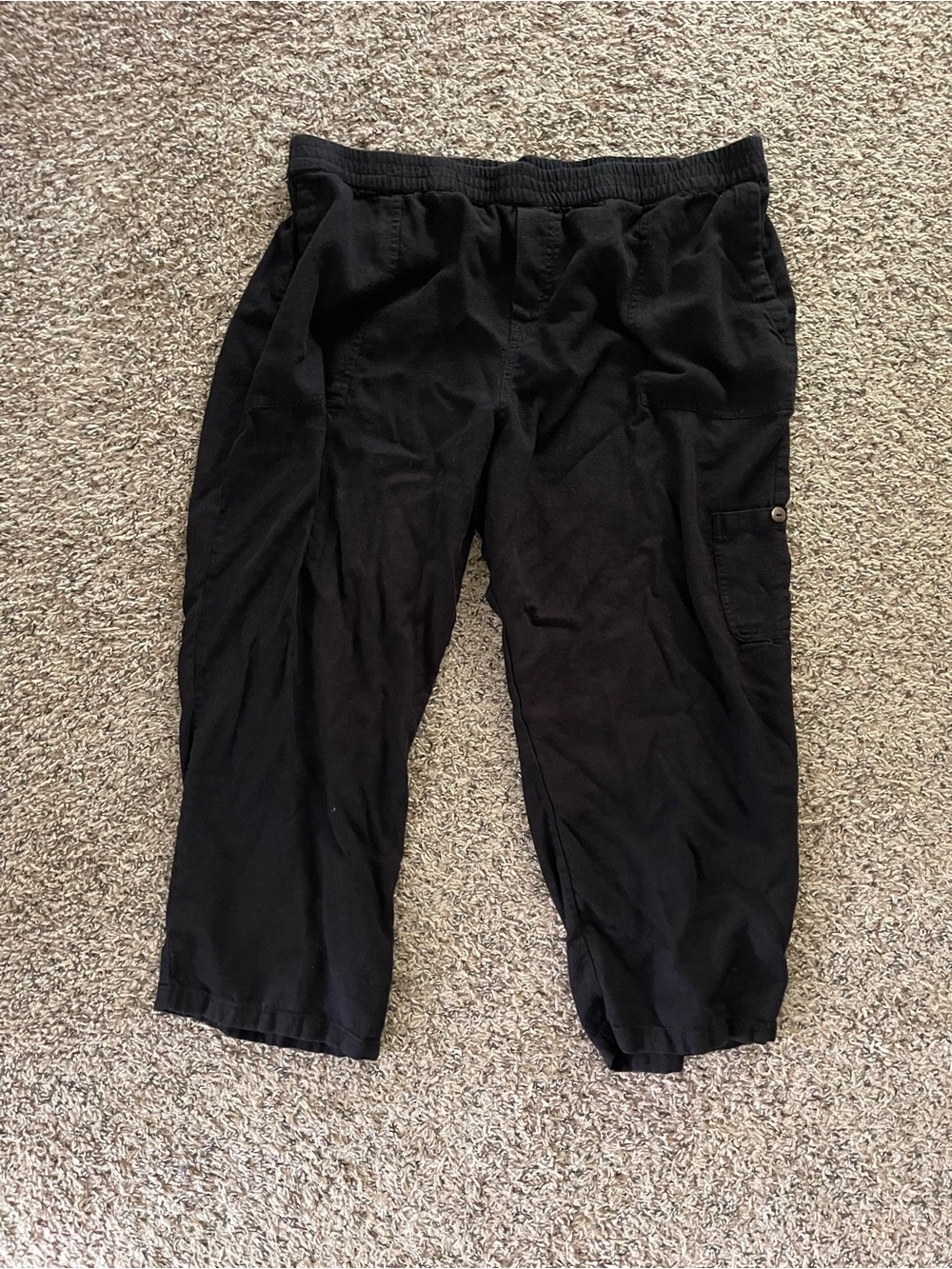 Susan Graver Black Elastic-Waist Pants Linen